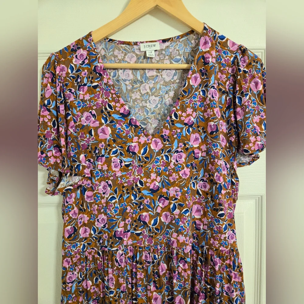 J. Crew Floral Pink , Brown And Blue Maxi Dress Size 12